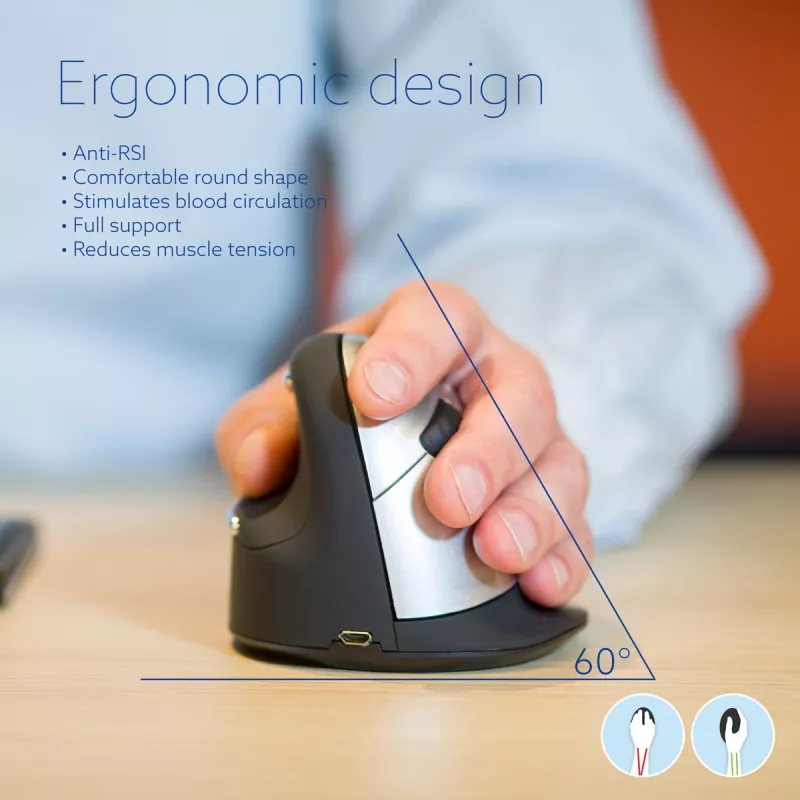 Rato ergonómico R-Go Tools R-Go HE Break com software de pausas, grande (tamanho de mão ≥ 185 mm), para canhotos, Bluetooth, preto