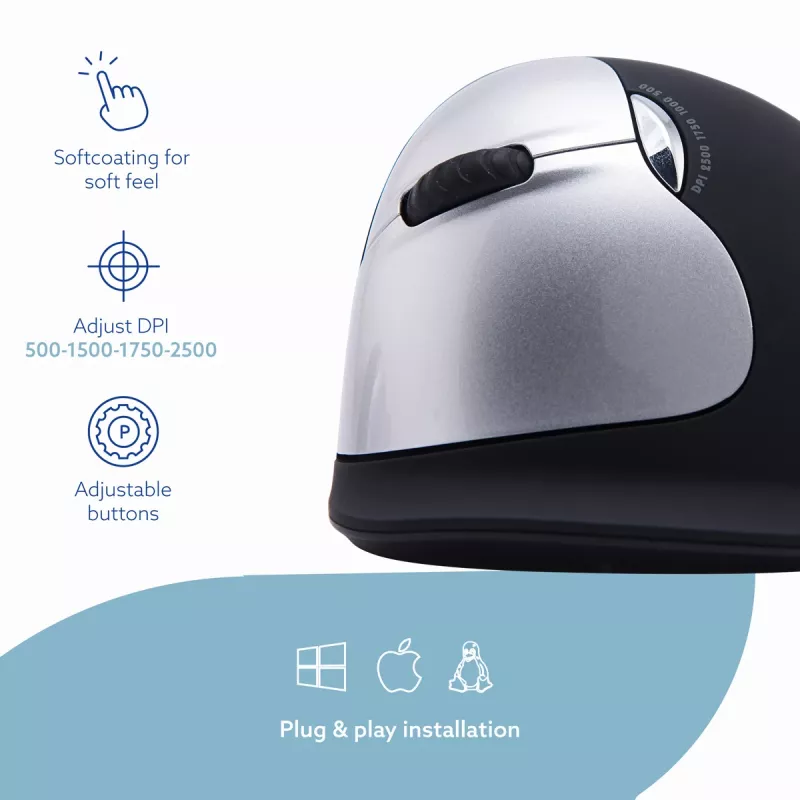 Rato ergonómico R-Go Tools R-Go HE Break com software de pausas, grande (tamanho de mão ≥ 185 mm), para canhotos, Bluetooth, preto