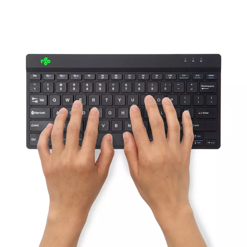 Teclado ergonómico R-Go Tools R-Go Compact Break, teclado compacto com software de pausas, QWERTY (US), Bluetooth, preto
