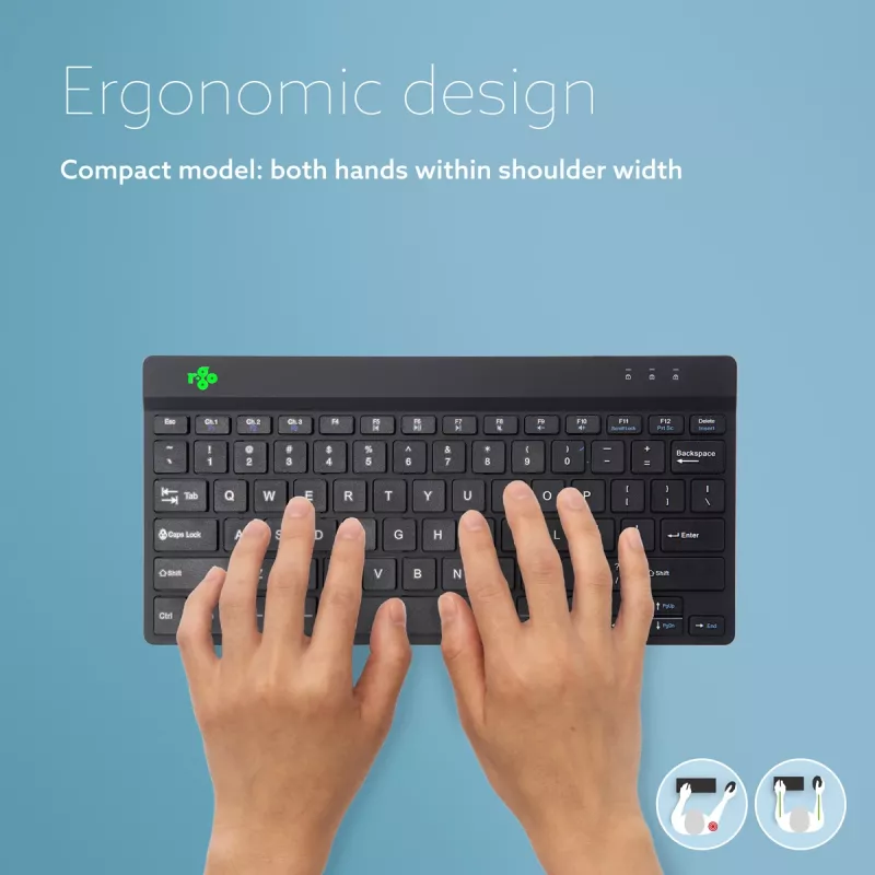 Teclado ergonómico R-Go Tools R-Go Compact Break, teclado compacto com software de pausas, QWERTY (US), Bluetooth, preto