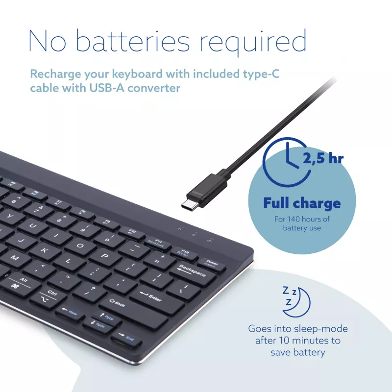Teclado ergonómico R-Go Tools R-Go Compact Break, teclado compacto com software de pausas, QWERTY (US), Bluetooth, preto