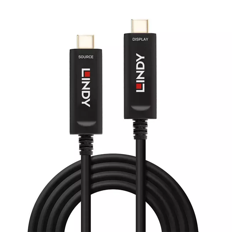 Cabo USB Type-C híbrido de fibra ótica Lindy 15m, apenas áudio/vídeo