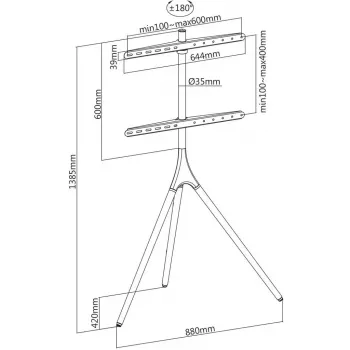 Suporte de TV portátil estilo cavalete, Manhattan, 1 ecrã, 37–65 polegadas, VESA 200x200 a 600x400 mm, máx. 32 kg