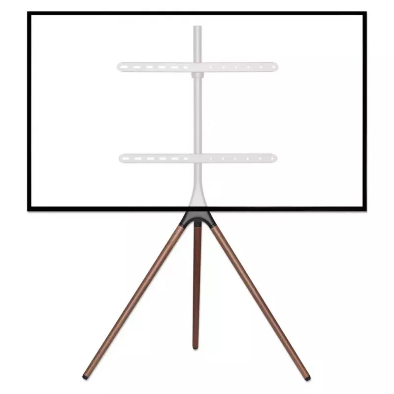 Manhattan 461795 suporte de TV móvel com pernas de tripé, portátil, 45–65 polegadas (114,3–165,1 cm), máx. 32 kg, alumínio/aço/nogueira, preto/castanho