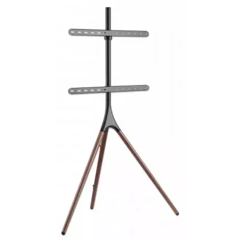 Manhattan 461795 suporte de TV móvel com pernas de tripé, portátil, 45–65 polegadas (114,3–165,1 cm), máx. 32 kg, alumínio/aço/nogueira, preto/castanho