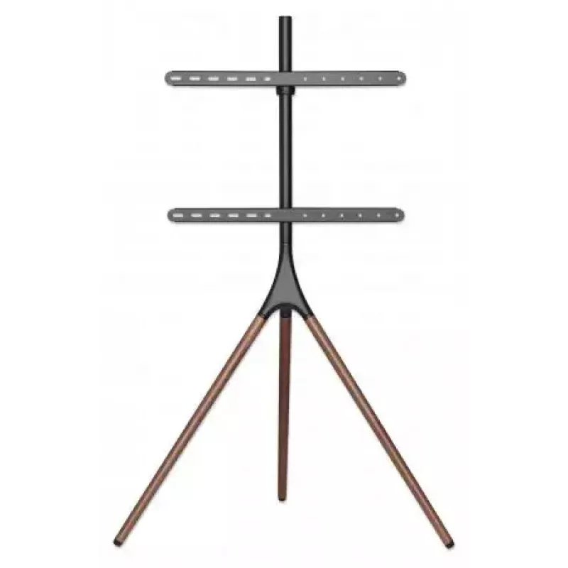 Manhattan 461795 suporte de TV móvel com pernas de tripé, portátil, 45–65 polegadas (114,3–165,1 cm), máx. 32 kg, alumínio/aço/nogueira, preto/castanho