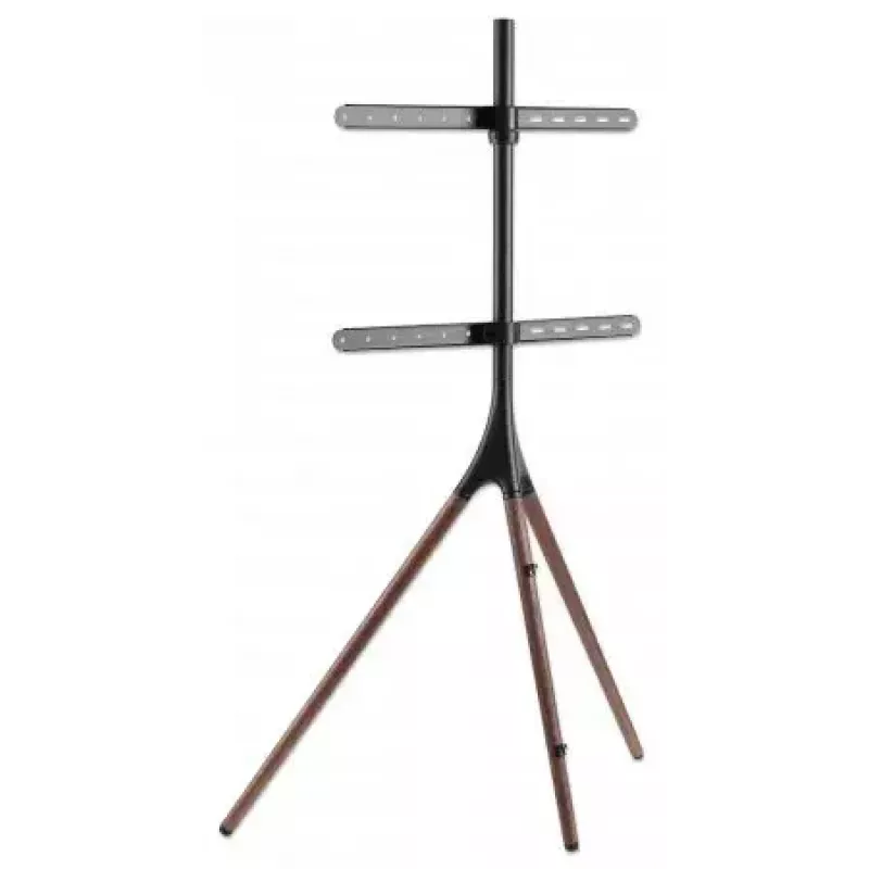 Manhattan 461795 suporte de TV móvel com pernas de tripé, portátil, 45–65 polegadas (114,3–165,1 cm), máx. 32 kg, alumínio/aço/nogueira, preto/castanho