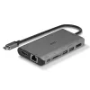 Lindy DST-Mini XT, docking station mini para portátil USB-C com ecrã único (4K) ou ecrã duplo (Full HD) e carregamento pass-through de 100W