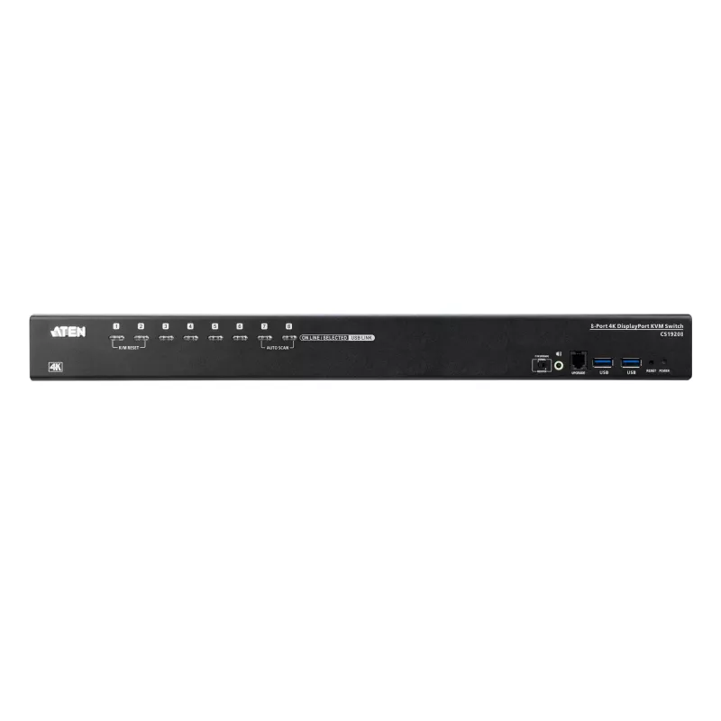 ATEN Switch KVM 8 portas USB 3.0 4K DisplayPort, 4096 x 2160 píxeis, 4K Ultra HD, 18,44 W, preto