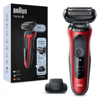 Máquina de barbear de lâminas Braun Series 6 61-R1200s SensoFlex SensoFoil preto vermelho