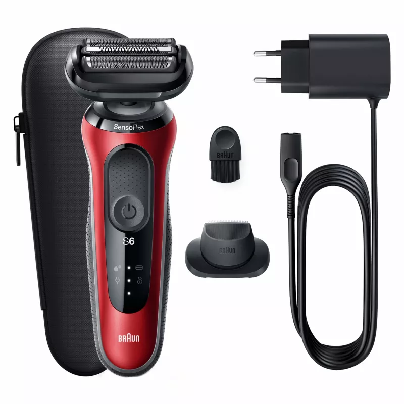 Máquina de barbear de lâminas Braun Series 6 61-R1200s SensoFlex SensoFoil preto vermelho