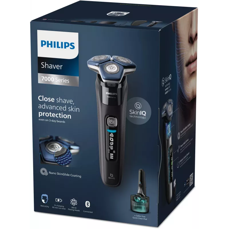 Máquina de barbear rotativa elétrica Philips Series 7000 S7886/58 — 3 cabeças de corte, barbear a seco e molhado, bateria de iões de lítio, 60 min. de funcionamento