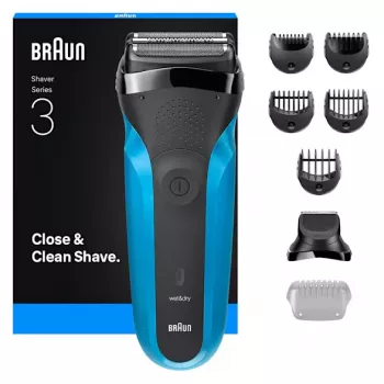 Máquina de barbear de lâminas Braun Series 3 310BT com aparador, preto, azul