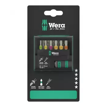 Conjunto de bits Wera 05073641001 Bit-Check 12 Wood TORX HF 1 SB