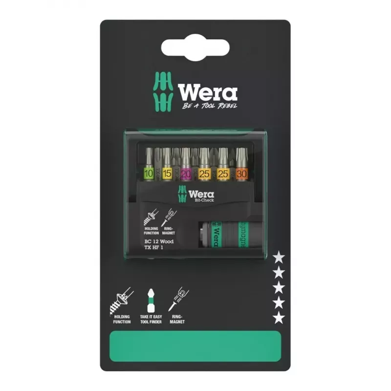 Conjunto de bits Wera 05073641001 Bit-Check 12 Wood TORX HF 1 SB