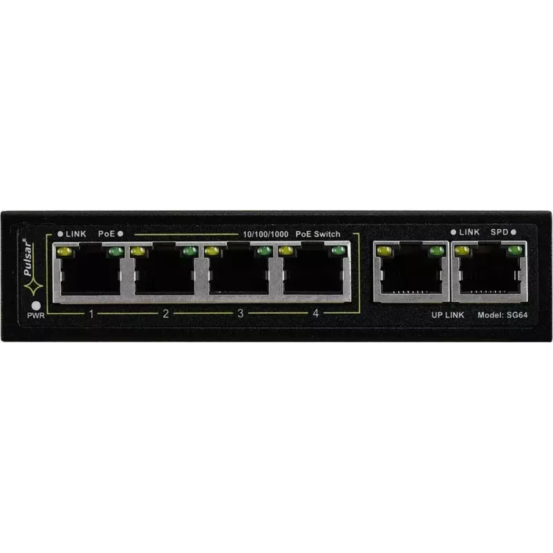 Switch Gigabit PoE PULSAR SG-64 — 4 portas PoE, 2 portas uplink