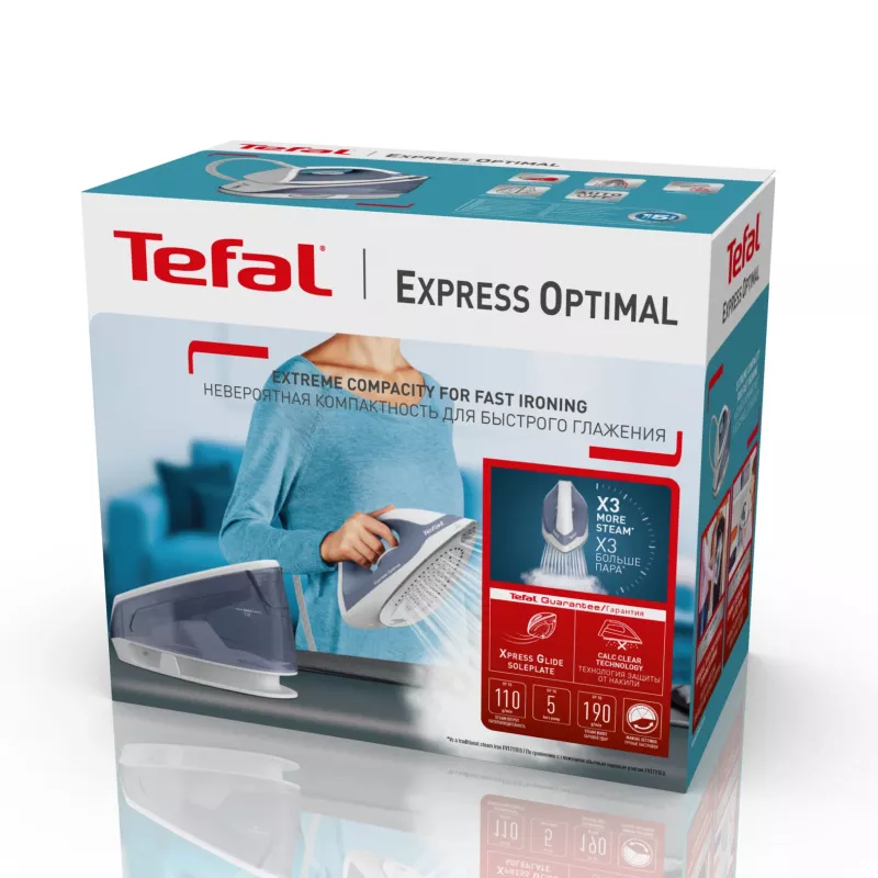 Ferro de engomar a vapor Tefal Express Optimal SV4110 2200 W 1,2 L cerâmica Express Glide azul, branco