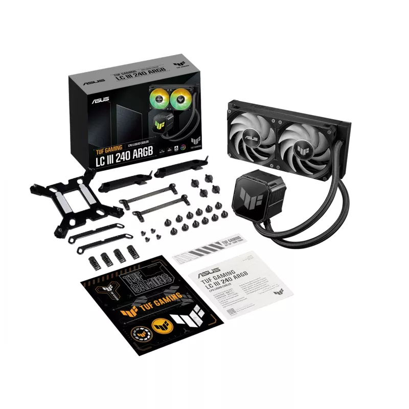 Refrigeração líquida All-in-One ASUS TUF GAMING LC III 240 ARGB — radiador de 240 mm, 2 ventoinhas ARGB de 120 mm, suporte para socket AM5, preto