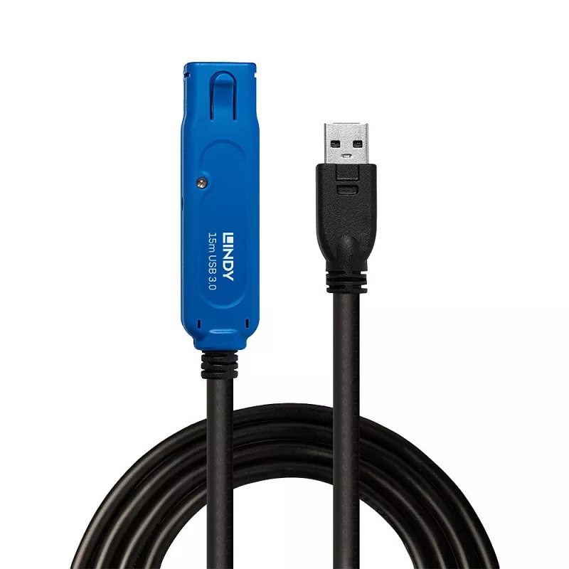 Lindy 15m USB 3.0 Active Extension Pro, 15 m, USB A, USB A, USB 3.2 Gen 1 (3.1 Gen 1), 5 Gbit/s, preto