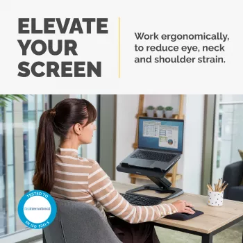 Suporte para portátil Fellowes para secretária – Suporte para portátil Hana LT para casa e escritório – Suporte para portátil ajustável com 3 alturas – Tamanho máximo de ecrã 19