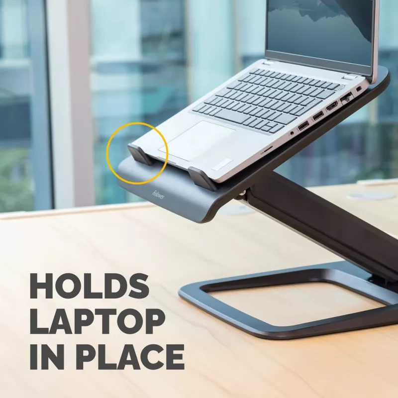 Suporte para portátil Fellowes para secretária – Suporte para portátil Hana LT para casa e escritório – Suporte para portátil ajustável com 3 alturas – Tamanho máximo de ecrã 19
