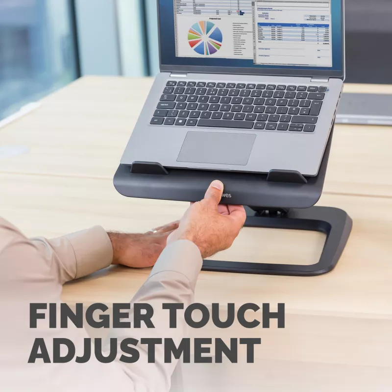 Suporte para portátil Fellowes para secretária – Suporte para portátil Hana LT para casa e escritório – Suporte para portátil ajustável com 3 alturas – Tamanho máximo de ecrã 19