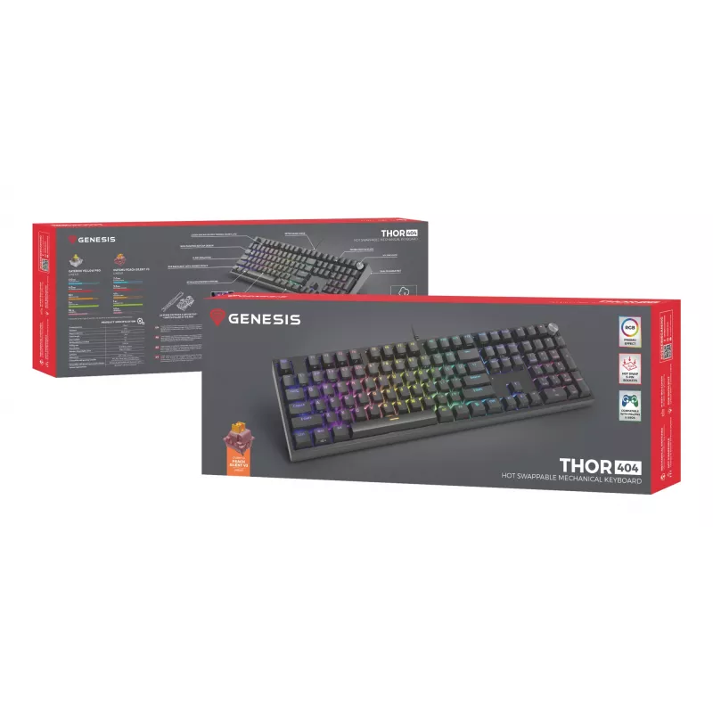 Teclado mecânico Genesis THOR 404 — Full-Size 100 % USB QWERTY Inglês, preto, RGB
