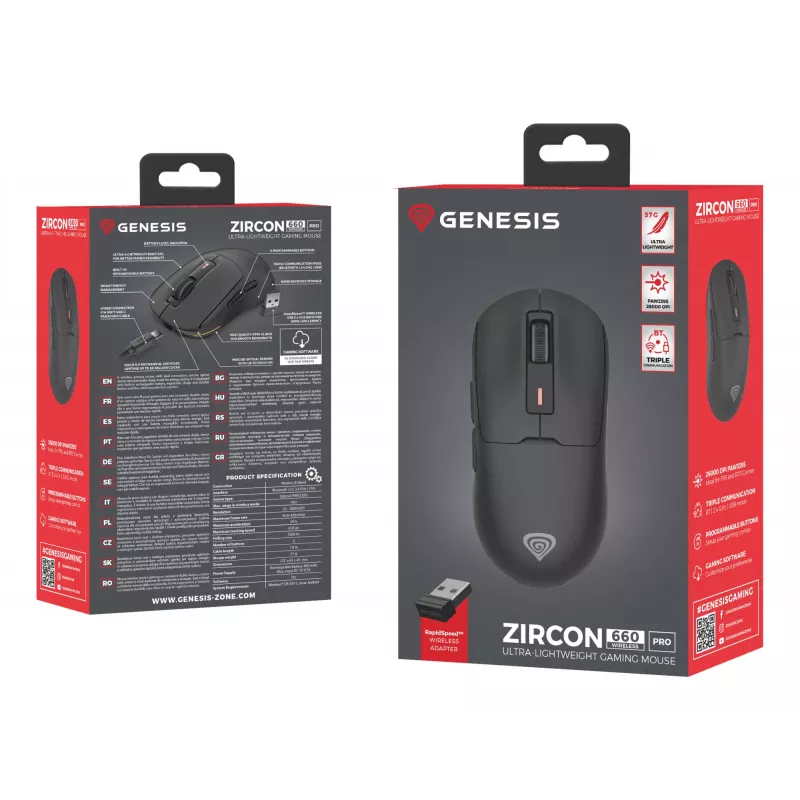 GENESIS NMG-2193 Rato Gaming Ambidextro Bluetooth + USB Type-C Ótico 26000 DPI