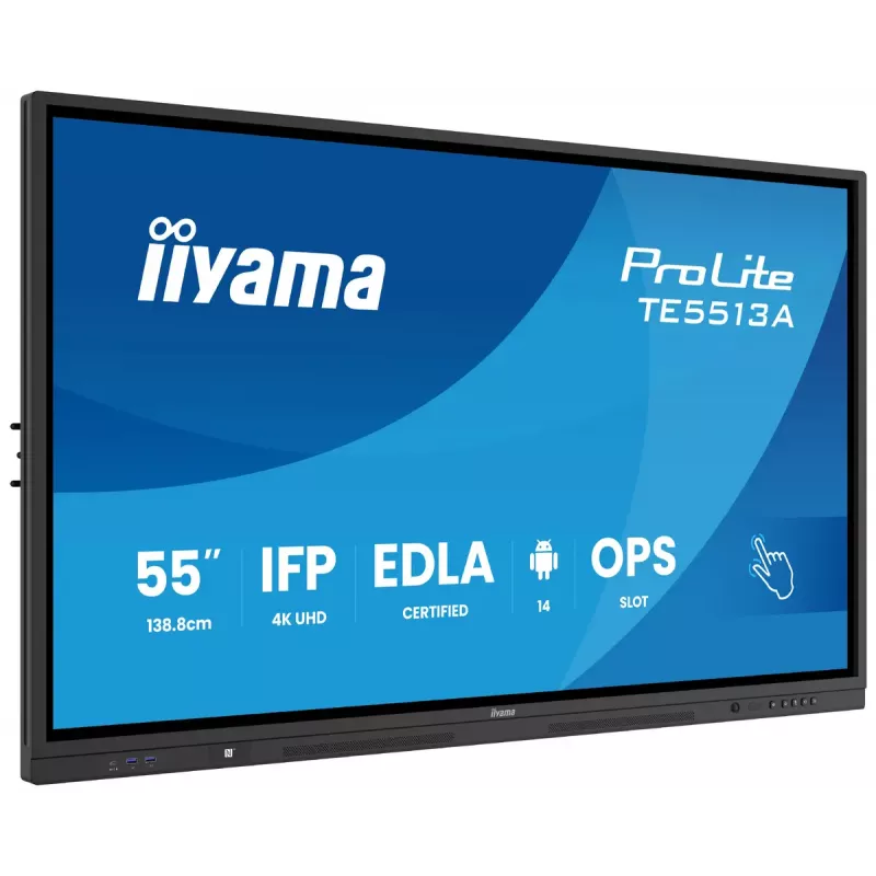 Monitor iiyama 55 polegadas TE5513A-B1AG 54,6 polegadas Ecrã interativo plano 4K Ultra HD 3840 x 2160