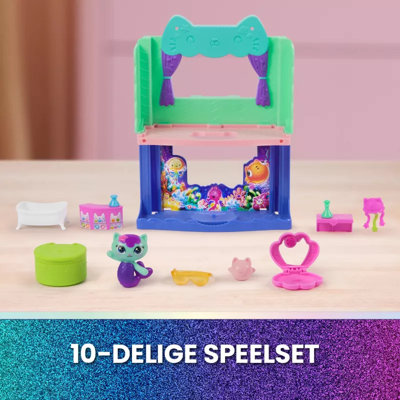 Conjunto de figuras de brincar Spin Master Gabby's Dollhouse The Movie — Acessórios de banho Spa-wesome da MerCat, a partir dos 3 anos