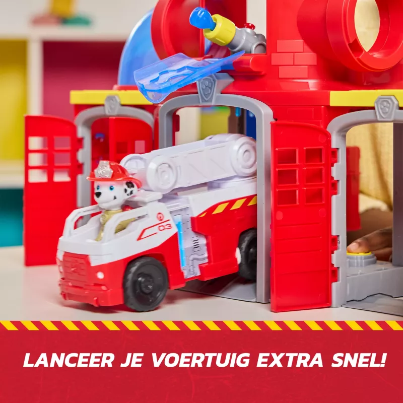 PAW Patrol Fire Rescue Centro de Comando de Resgate com figura Marshall, carro de bombeiros de resgate, luzes, lançador e efeitos sonoros, brinquedo para rapazes e raparigas a partir dos 3 anos