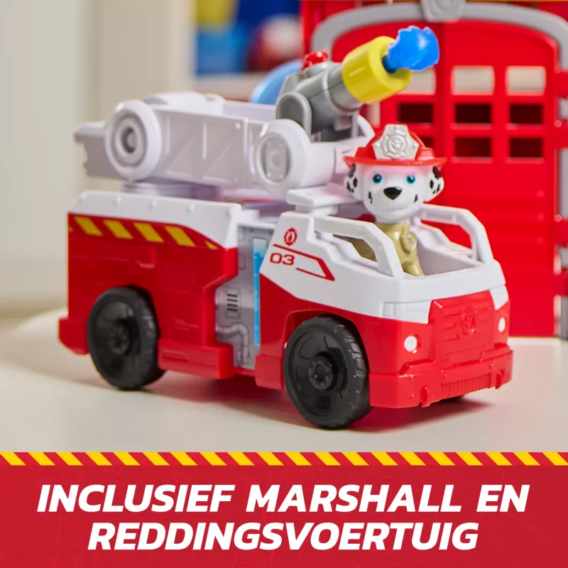 PAW Patrol Fire Rescue Centro de Comando de Resgate com figura Marshall, carro de bombeiros de resgate, luzes, lançador e efeitos sonoros, brinquedo para rapazes e raparigas a partir dos 3 anos