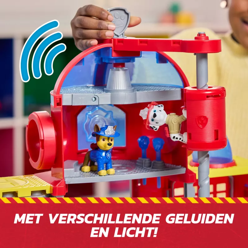 PAW Patrol Fire Rescue Centro de Comando de Resgate com figura Marshall, carro de bombeiros de resgate, luzes, lançador e efeitos sonoros, brinquedo para rapazes e raparigas a partir dos 3 anos