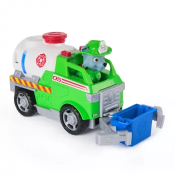 PAW Patrol Fire Rescue: Rocky Rescue Camião-cisterna de bombeiros com figura de ação, braço de garra e camião de brinquedo, brinquedo para rapazes e raparigas a partir dos 3 anos