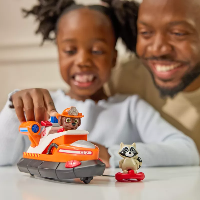 PAW Patrol Fire Rescue: Zuma Barco de bombeiros de resgate com figura de ação, boia de salvamento lançável, guaxinim e barco de brinquedo, brinquedo para rapazes e raparigas a partir dos 3 anos