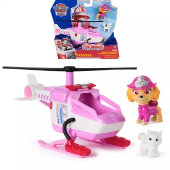 PAW Patrol Fire Rescue: Skye Helicóptero de resgate com figura de ação, amigo gato e helicóptero de brinquedo, brinquedo para rapazes e raparigas a partir dos 3 anos