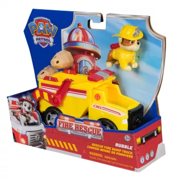 PAW Patrol Fire Rescue: Rubble Camião basculante de bombeiros de resgate com figura de ação, projéteis e camião de brinquedo, brinquedo para rapazes e raparigas a partir dos 3 anos