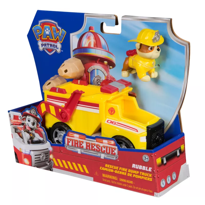 PAW Patrol Fire Rescue: Rubble Camião basculante de bombeiros de resgate com figura de ação, projéteis e camião de brinquedo, brinquedo para rapazes e raparigas a partir dos 3 anos