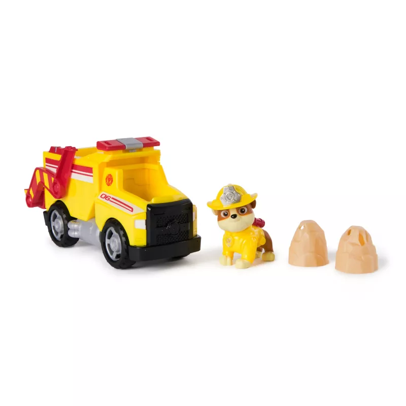 PAW Patrol Fire Rescue: Rubble Camião basculante de bombeiros de resgate com figura de ação, projéteis e camião de brinquedo, brinquedo para rapazes e raparigas a partir dos 3 anos