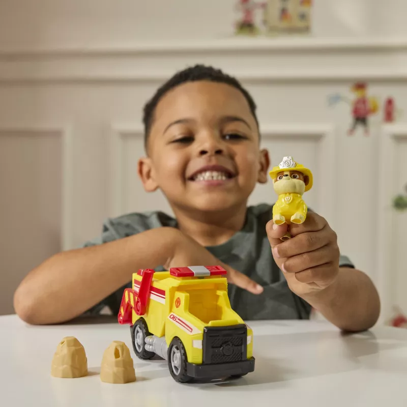 PAW Patrol Fire Rescue: Rubble Camião basculante de bombeiros de resgate com figura de ação, projéteis e camião de brinquedo, brinquedo para rapazes e raparigas a partir dos 3 anos
