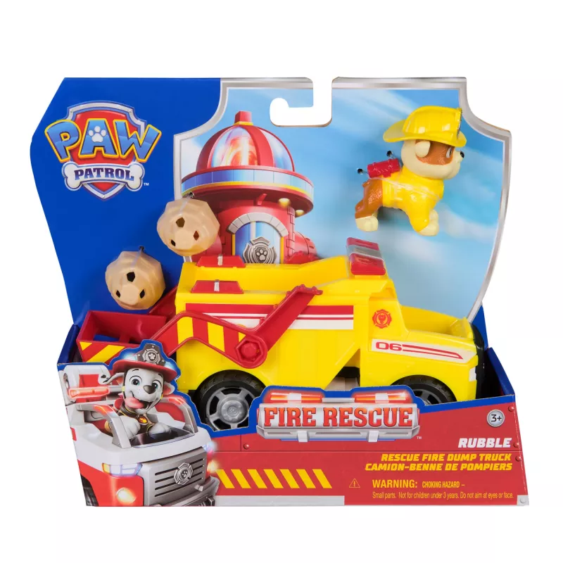 PAW Patrol Fire Rescue: Rubble Camião basculante de bombeiros de resgate com figura de ação, projéteis e camião de brinquedo, brinquedo para rapazes e raparigas a partir dos 3 anos