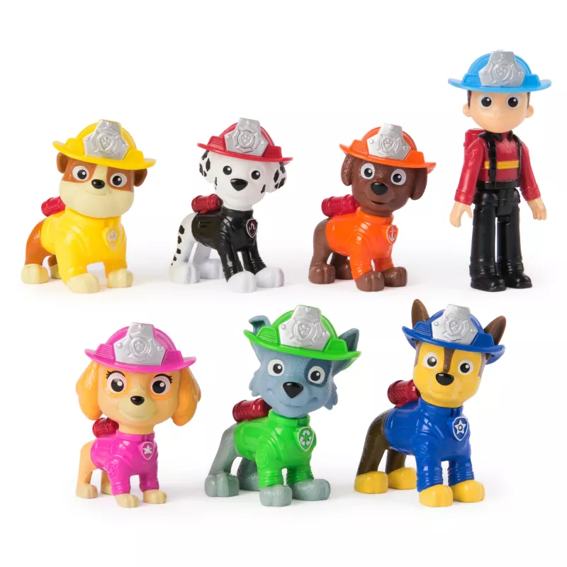 PAW Patrol conjunto de equipa de resgate de bombeiros com 7 figuras de ação colecionáveis, incl. Ryder e 6 amigos peludos, brinquedo para rapazes e raparigas a partir dos 3 anos
