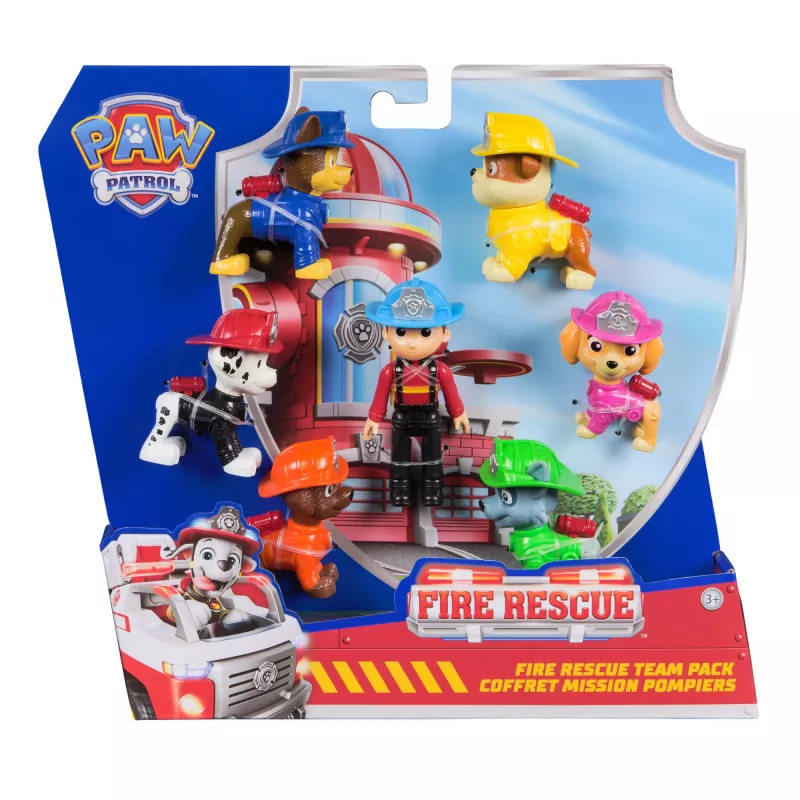 PAW Patrol conjunto de equipa de resgate de bombeiros com 7 figuras de ação colecionáveis, incl. Ryder e 6 amigos peludos, brinquedo para rapazes e raparigas a partir dos 3 anos