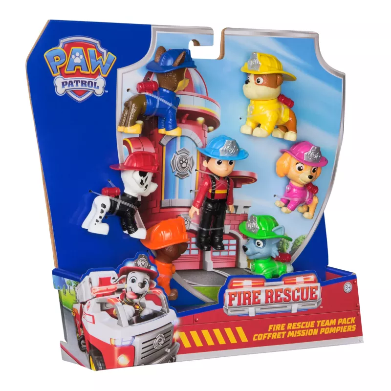 PAW Patrol conjunto de equipa de resgate de bombeiros com 7 figuras de ação colecionáveis, incl. Ryder e 6 amigos peludos, brinquedo para rapazes e raparigas a partir dos 3 anos