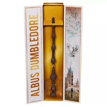 Wizarding World Harry Potter, varinha mágica de colecionador Albus Dumbledore de 30,5 cm com suporte e ícone em metal fundido, criaturas mágicas, acessório de disfarce