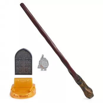 Wizarding World Harry Potter, varinha mágica de colecionador Ron Weasley de 12 polegadas, suporte e ícone em metal fundido, artefactos mágicos, acessório para disfarces