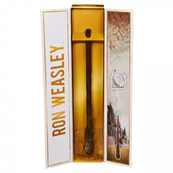 Wizarding World Harry Potter, varinha mágica de colecionador Ron Weasley de 12 polegadas, suporte e ícone em metal fundido, artefactos mágicos, acessório para disfarces