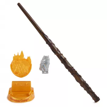Wizarding World Harry Potter, varinha mágica de colecionador Hermione Granger de 12 polegadas com suporte e ícone em metal fundido, criaturas mágicas, acessório de disfarce