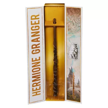 Wizarding World Harry Potter, varinha mágica de colecionador Hermione Granger de 12 polegadas com suporte e ícone em metal fundido, criaturas mágicas, acessório de disfarce