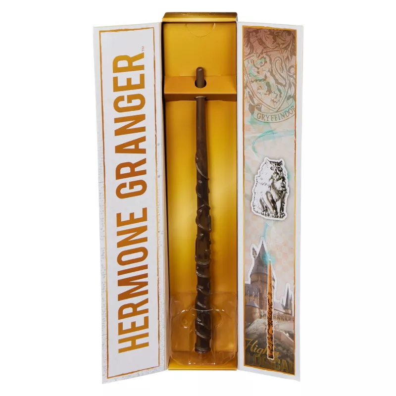 Wizarding World Harry Potter, varinha mágica de colecionador Hermione Granger de 12 polegadas com suporte e ícone em metal fundido, criaturas mágicas, acessório de disfarce
